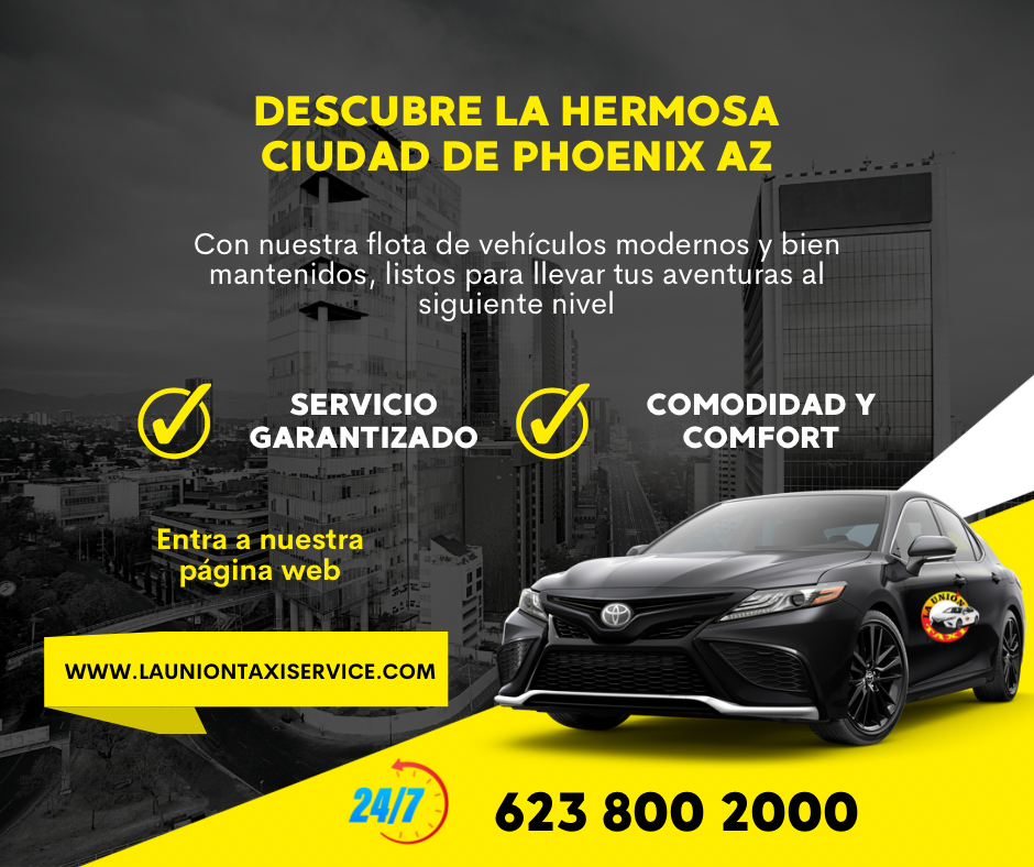 Scenic view of Phoenix, Arizona, highlighting escort services and quality taxi options. Available 24/7 at launiontaxiservice.com.